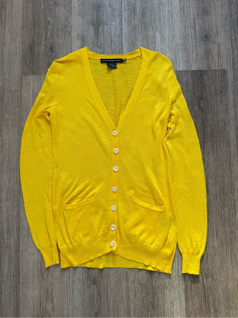 Vintage Ralph Lauren Sport yellow cotton-linen cardigan in size M